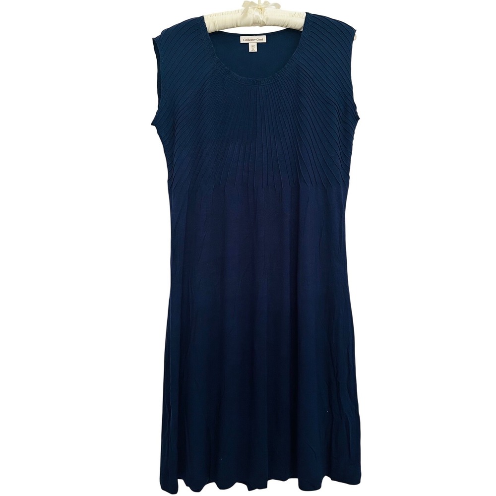 Coldwater Creek Navy Blue Pleat Detail Knit Dress Sleeveless M 10/12 Comfy New - Picture 9 of 9